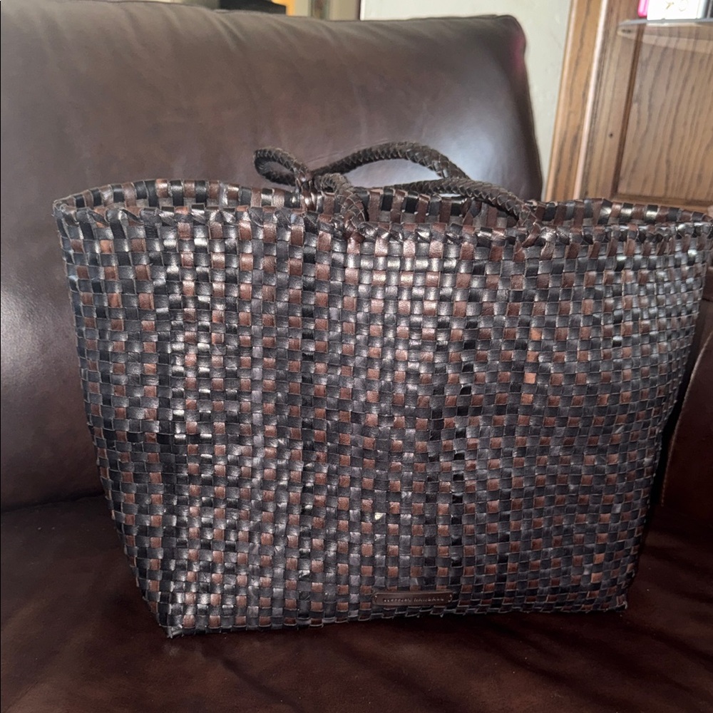 Woven Tote Bag in Brown and Black